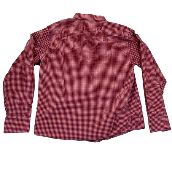 Untuckit Mens Shirt Large Red & Blue Checkered Long-Sleeve Button-Up 100% Cotton - Picture 2 of 9